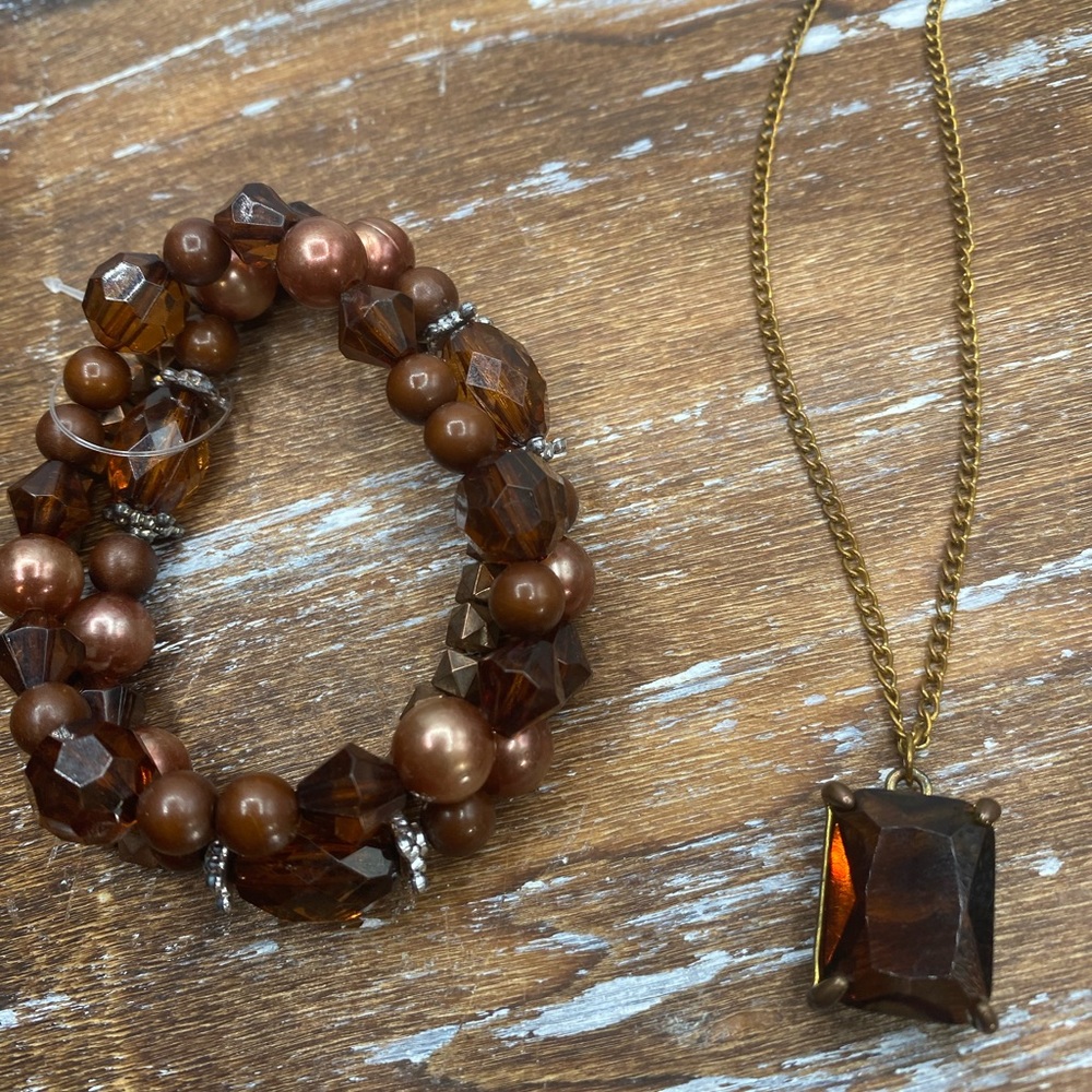 Emerald Cut Bronze Necklace & Bracelet Set